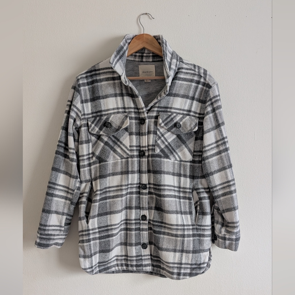 Thread & Supply Gray and White Plaid Utility Jacket
